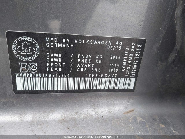 WVWPR7AU1KW917754 Volkswagen E-golf Sel Premium