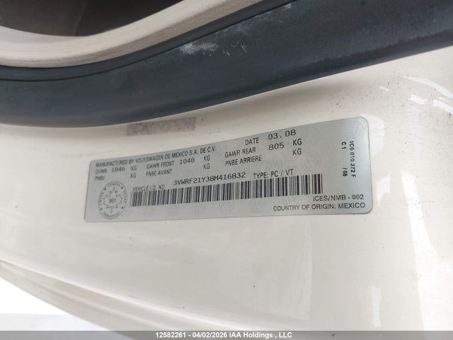 Aukcja sprzedaży 2008 Volkswagen New Beetle 2.5l, vin: 3VWRF21Y38M416832, numer aukcji: 12582261