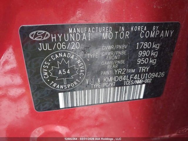 KMHD84LF4LU109426 Hyundai Elantra Sel/value/limited