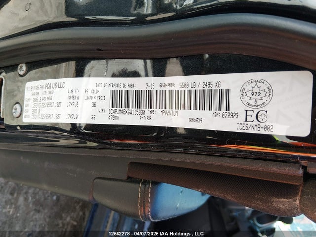 2016 Jeep Cherokee Sport მანქანა იყიდება აუქციონზე, vin: 1C4PJMABXGW115330, აუქციონის ნომერი: 12582278