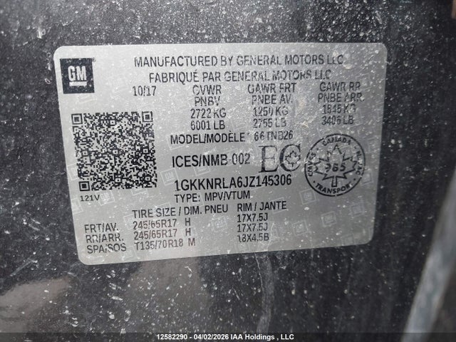 1GKKNRLA6JZ145306 GMC ACADIA SLE