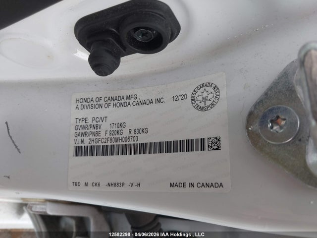 Aukcja sprzedaży 2021 Honda Civic Sport, vin: 2HGFC2F80MH006703, numer aukcji: 12582298