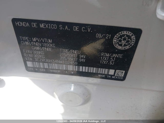 3CZRU6H34NM102459 Honda HR-V