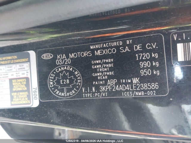 Продаж на аукціоні авто 2020 Kia Forte, vin: 3KPF24AD4LE238586, номер лоту: 12582319