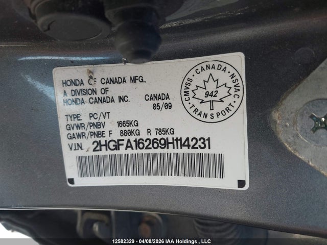 Продаж на аукціоні авто 2009 Honda Civic, vin: 2HGFA16269H114231, номер лоту: 12582329