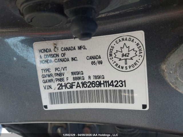 Продаж на аукціоні авто 2009 Honda Civic, vin: 2HGFA16269H114231, номер лоту: 12582329
