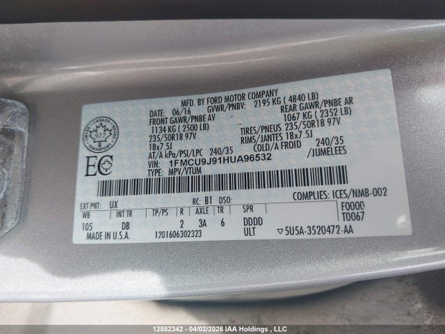 Продажа на аукционе авто 2017 Ford Escape Titanium, vin: 1FMCU9J91HUA96532, номер лота: 12582342