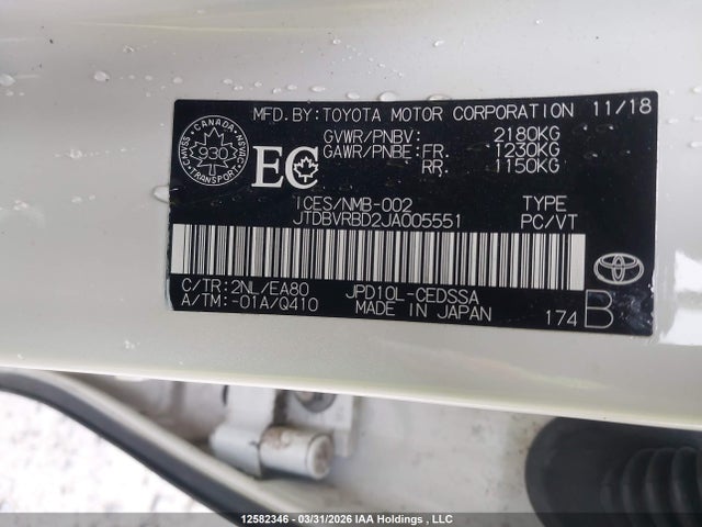 12582346 :رقم المزاد ، JTDBVRBD2JA005551 vin ، 2018 Toyota Mirai مزاد بيع