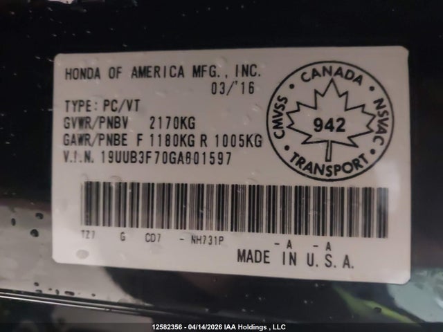 19UUB3F70GA801597 Acura TLX