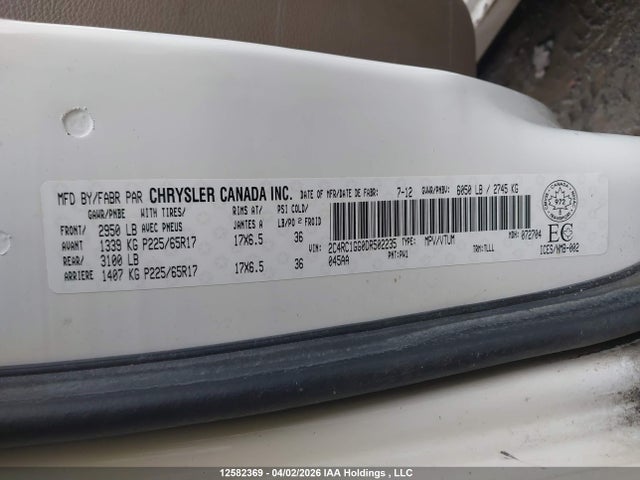 2013 Chrysler Town & Country Limited მანქანა იყიდება აუქციონზე, vin: 2C4RC1GG0DR502235, აუქციონის ნომერი: 12582369