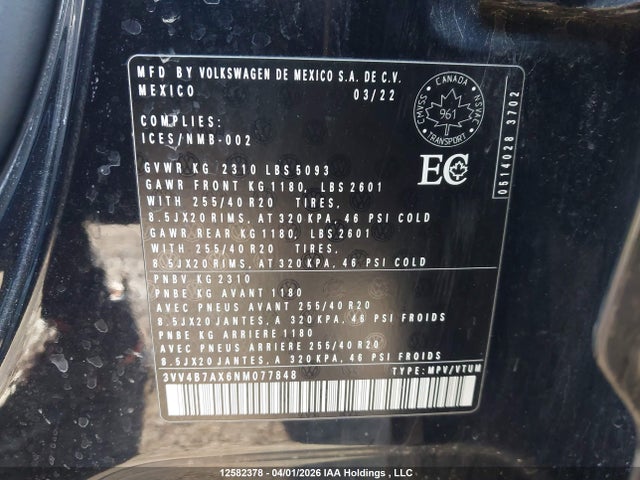 3VV4B7AX6NM077848 Volkswagen Tiguan Highline R-line