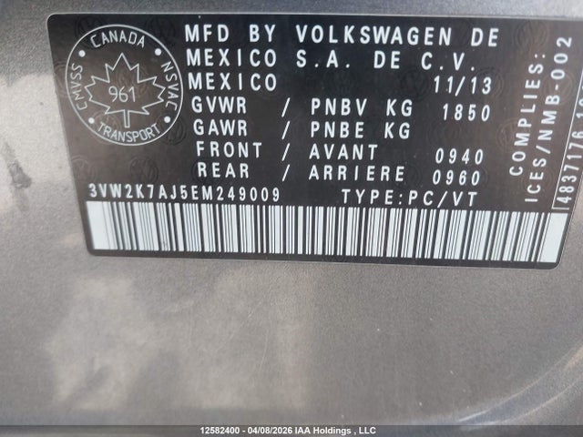 3VW2K7AJ5EM249009 Volkswagen Jetta 2.0l Trendline+