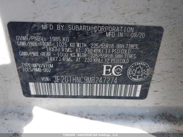 Aukcja sprzedaży 2021 Subaru Crosstrek Limited, vin: JF2GTHNC9M8247274, numer aukcji: 12582405