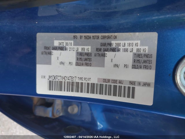 2017 Mazda Cx-3 Gs მანქანა იყიდება აუქციონზე, vin: JM1DKFC7XH0147817, აუქციონის ნომერი: 12582407