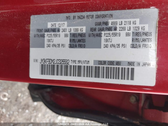 12582418 :رقم المزاد ، JM3KFBDM2J0326682 vin ، 2018 Mazda Cx-5 Grand Touring مزاد بيع
