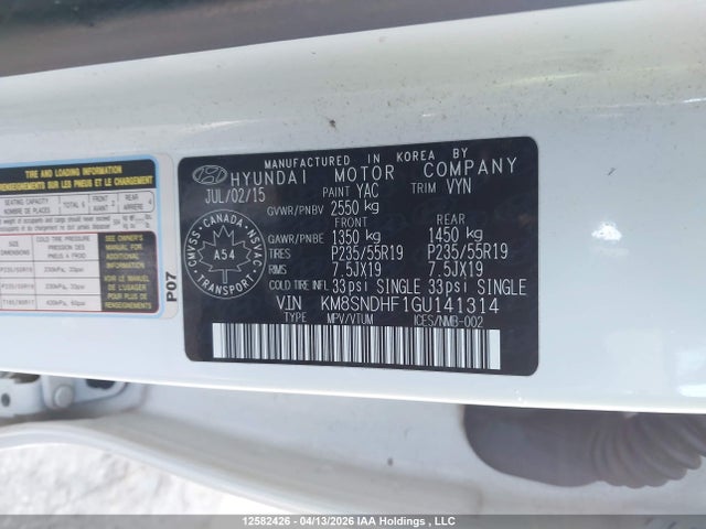 KM8SNDHF1GU141314 Hyundai Santa Fe Xl Limited
