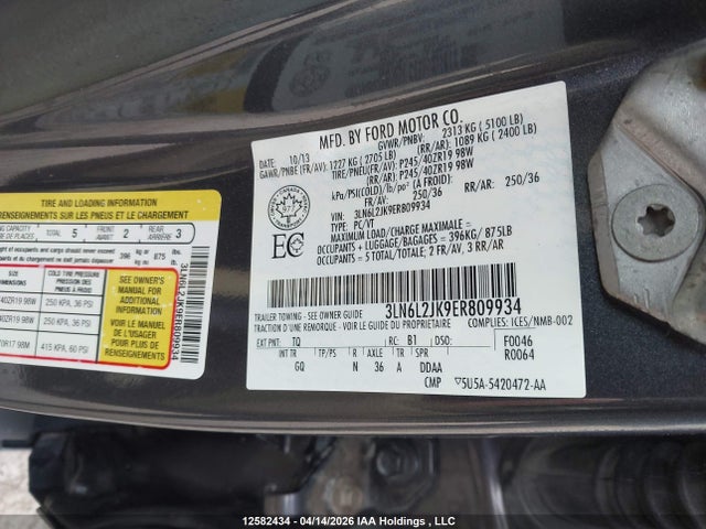 Lincoln MKZ 2014 3LN6L2JK9ER809934 Image 9