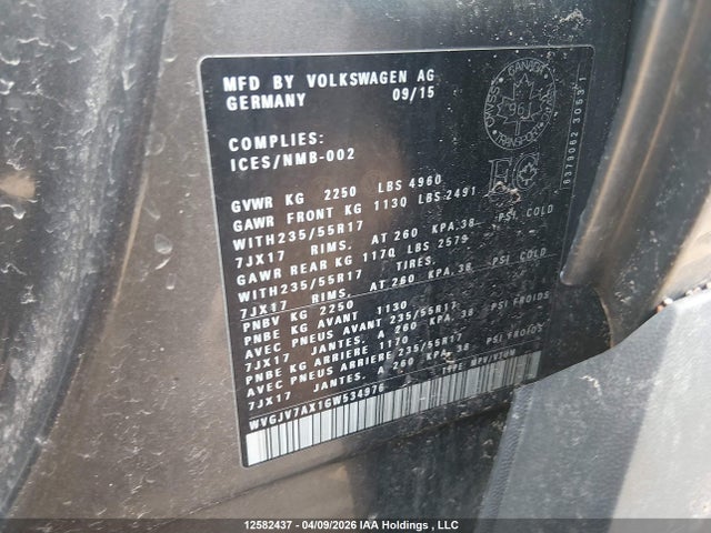 WVGJV7AX1GW534976 Volkswagen Tiguan Comfort/high/r-line/sp Ed