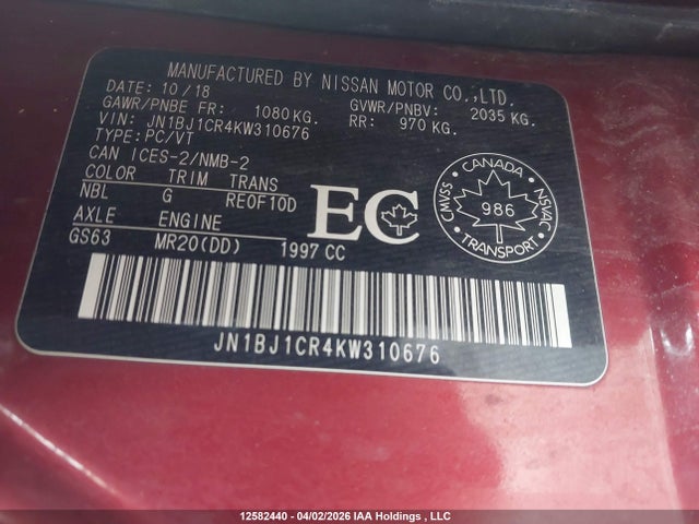JN1BJ1CR4KW310676 Nissan Rogue Sport S/sv/sl