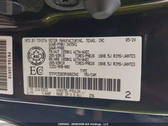 Aukcja sprzedaży 2024 Toyota Tundra Crewmax Limited/crewmax Trd Pro, vin: 5TFPC5DB3RX082342, numer aukcji: 12582442