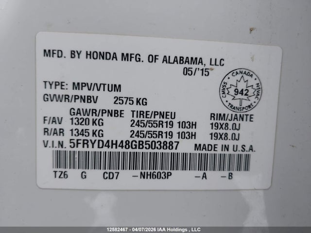 Aukcja sprzedaży 2016 Acura Mdx, vin: 5FRYD4H48GB503887, numer aukcji: 12582467