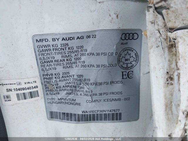 Продаж на аукціоні авто 2022 Audi Q3 45 Technik, vin: WA1FECF36N1147577, номер лоту: 12582536