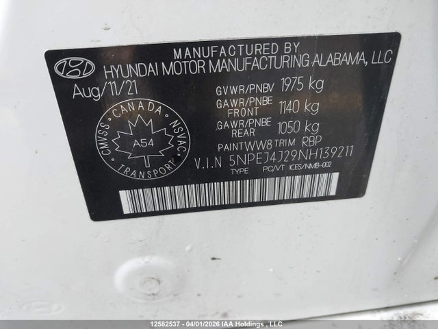 Продажа на аукционе авто 2022 Hyundai Sonata, vin: 5NPEJ4J29NH139211, номер лота: 12582537