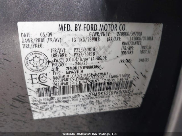 Продаж на аукціоні авто 2009 Ford Flex Sel, vin: 2FMDK52C09BB03054, номер лоту: 12582545