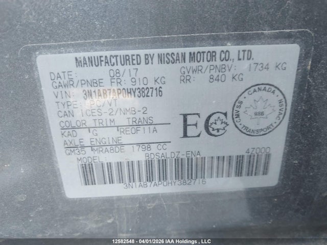3N1AB7AP0HY382716 Nissan Sentra S/sv/sr/sl
