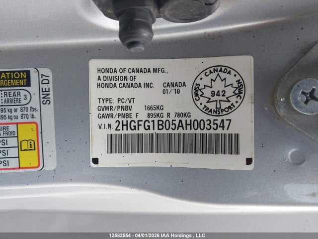 2010 Honda Civic მანქანა იყიდება აუქციონზე, vin: 2HGFG1B05AH003547, აუქციონის ნომერი: 12582554