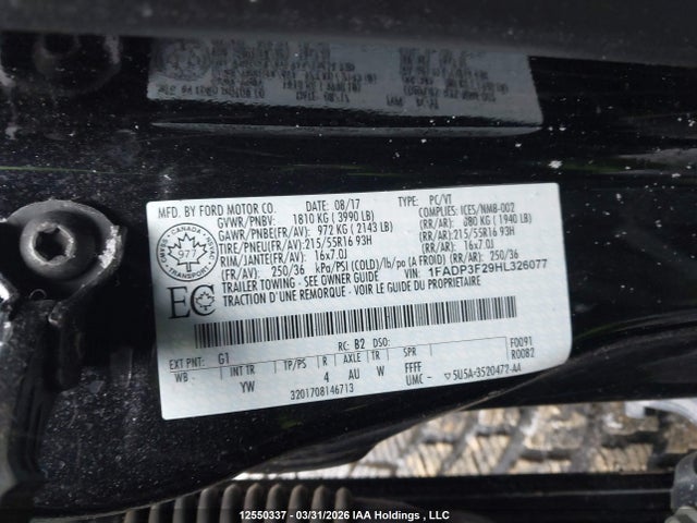 12550337 :رقم المزاد ، 1FADP3F29HL326077 vin ، 2017 Ford Focus Se مزاد بيع