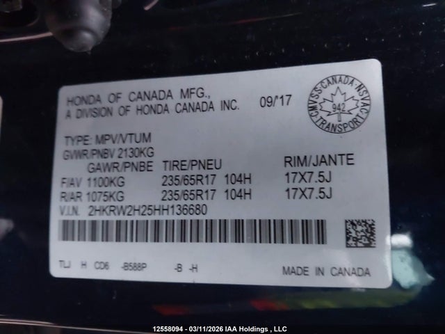 2HKRW2H25HH136680 Honda CR-V LX