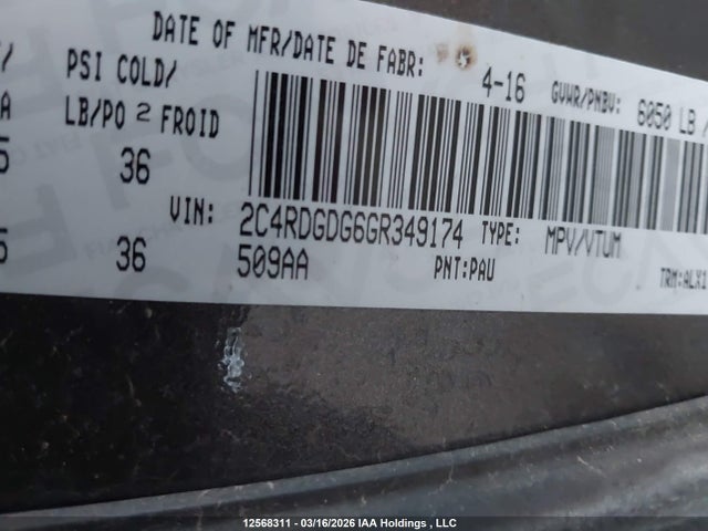 Aukcja sprzedaży 2016 Dodge Grand Caravan Crew, vin: 2C4RDGDG6GR349174, numer aukcji: 12568311