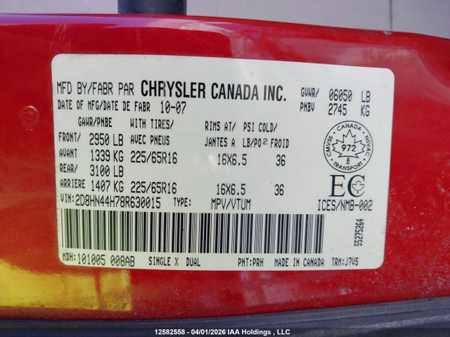 Aukcja sprzedaży 2008 Dodge Grand Caravan Se, vin: 2D8HN44H78R630015, numer aukcji: 12582558