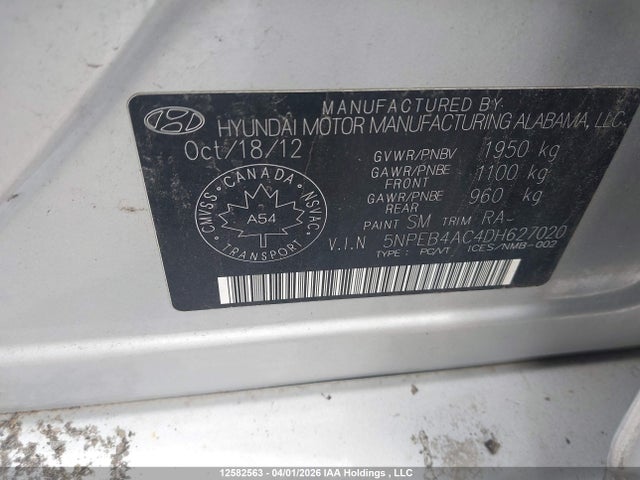 Продажа на аукционе авто 2013 Hyundai Sonata Gl, vin: 5NPEB4AC4DH627020, номер лота: 12582563