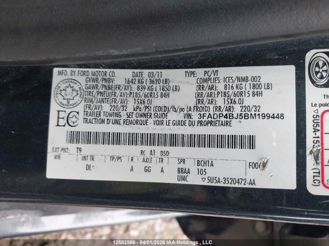 Продажа на аукционе авто 2011 Ford Fiesta Se, vin: 3FADP4BJ5BM199448, номер лота: 12582566
