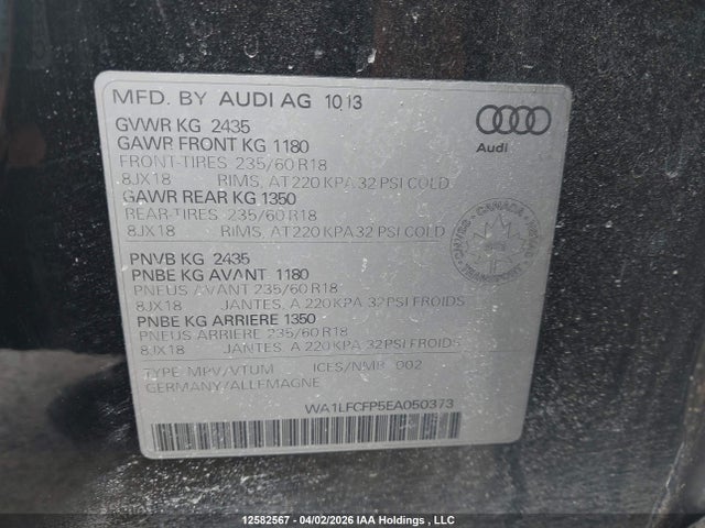 Aukcja sprzedaży 2014 Audi Q5 2.0 Progressiv, vin: WA1LFCFP5EA050373, numer aukcji: 12582567