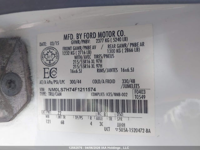 Продаж на аукціоні авто 2015 Ford Transit Connect Xl, vin: NM0LS7H74F1211574, номер лоту: 12582576