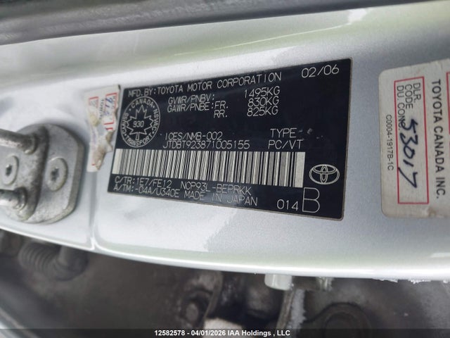 12582578 :رقم المزاد ، JTDBT923871005155 vin ، 2007 Toyota Yaris مزاد بيع