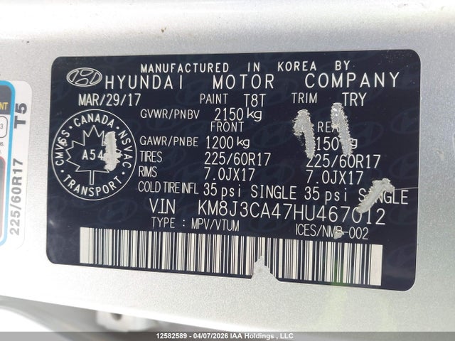 Продажа на аукционе авто 2017 Hyundai Tucson Premium, vin: KM8J3CA47HU467012, номер лота: 12582589