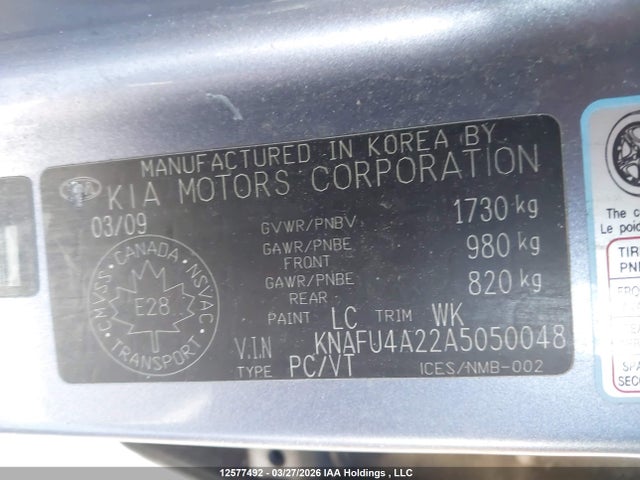 12577492 :رقم المزاد ، KNAFU4A22A5050048 vin ، 2010 Kia Forte 2.0l Ex مزاد بيع