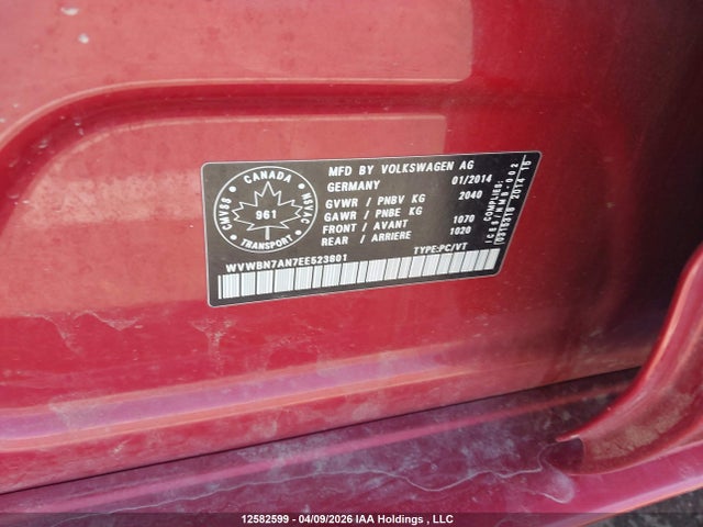 12582599 :رقم المزاد ، WVWBN7AN7EE523801 vin ، 2014 Volkswagen Passat Cc مزاد بيع