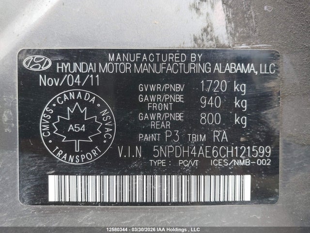Продажа на аукционе авто 2012 Hyundai Elantra Gl, vin: 5NPDH4AE6CH121599, номер лота: 12580344