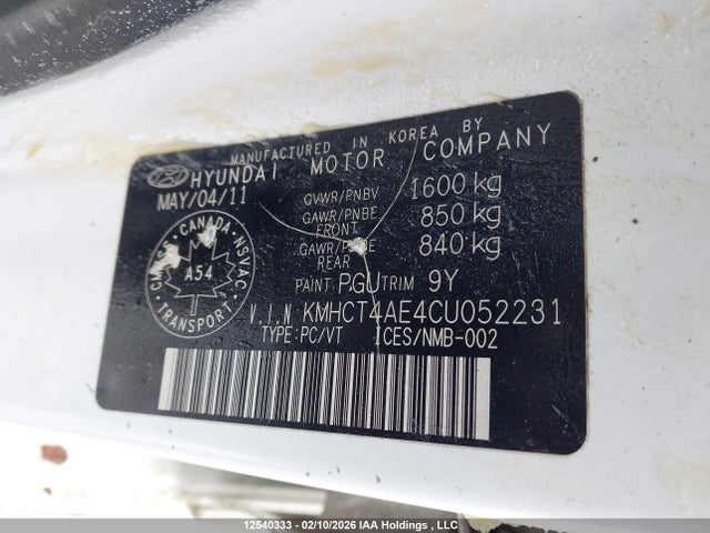 Продаж на аукціоні авто 2012 Hyundai Accent L, vin: KMHCT4AE4CU052231, номер лоту: 12540333