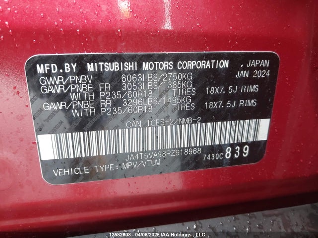 JA4T5VA98RZ618968 Mitsubishi Outlander Phev Le/sel