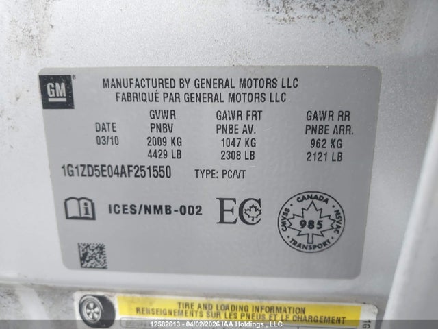 Auction sale of the 2010 Chevrolet Malibu 2lt, vin: 1G1ZD5E04AF251550, lot number: 12582613