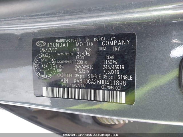 KM8J3CA26HU411898 Hyundai TUCSON SE