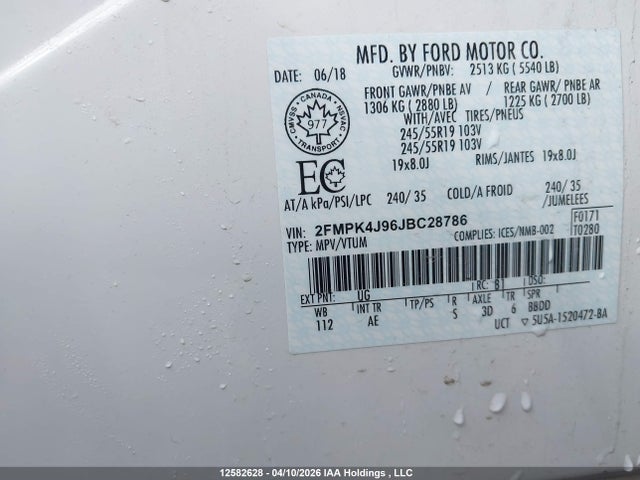 Продажа на аукционе авто 2018 Ford Edge Sel, vin: 2FMPK4J96JBC28786, номер лота: 12582628