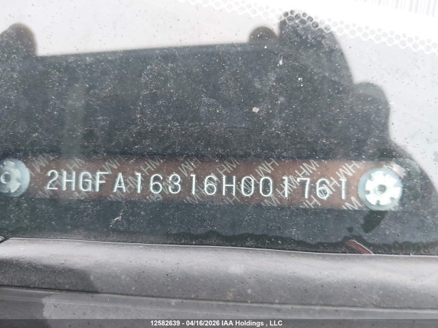 2006 Honda Civic Dx Vp მანქანა იყიდება აუქციონზე, vin: 2HGFA16316H001761, აუქციონის ნომერი: 12582639