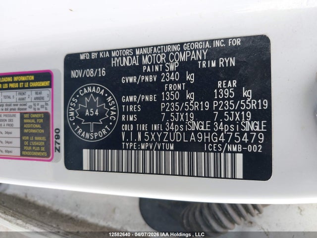5XYZUDLA9HG475479 Hyundai SANTA FE SPORT